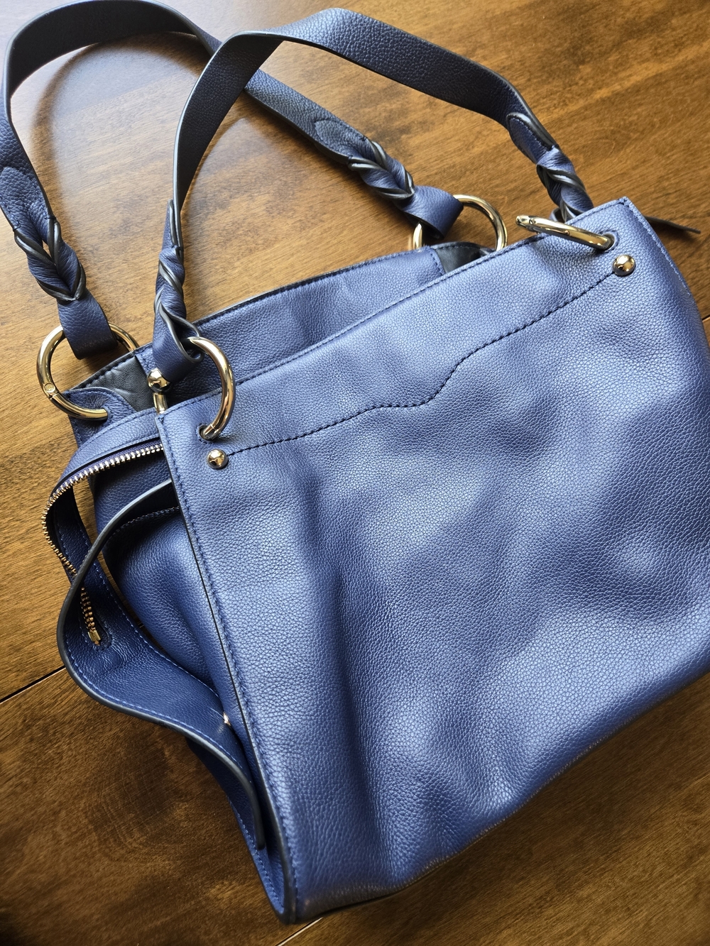Rebecca Minkoff Blue Pebbled Leather Tote Bag Gold Hardware Shoulder Handbag